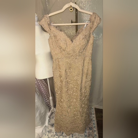 Ivonne D For Mon Cheri Champagne Lace Cap Sleeve Gown - Picture 10 of 12